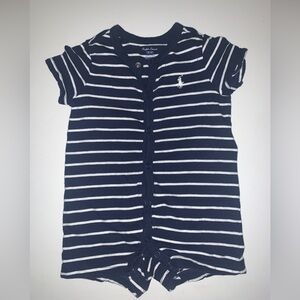 ☀️Ralph Lauren Infant Shortie Romper Striped: Navy White 3 Months 100% Cotton
